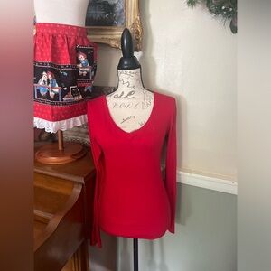 Ralph Lauren Red V-Neck Long Sleeve Henley Top